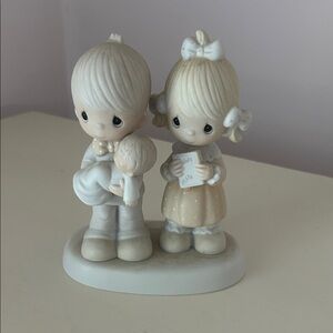 Precious Moments Cream and Blue Bible Reading Figurine